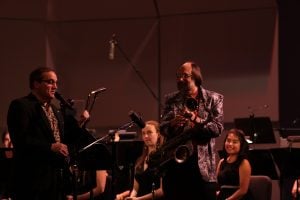 Mike Christianson, left, with the Superior Wind Symphony.