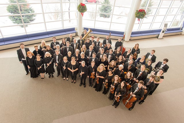 Keweenaw Symphony Orchestra in the lobby of the Rozsa