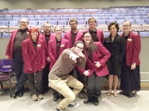 Users posing for a photo in the Rozsa theatre