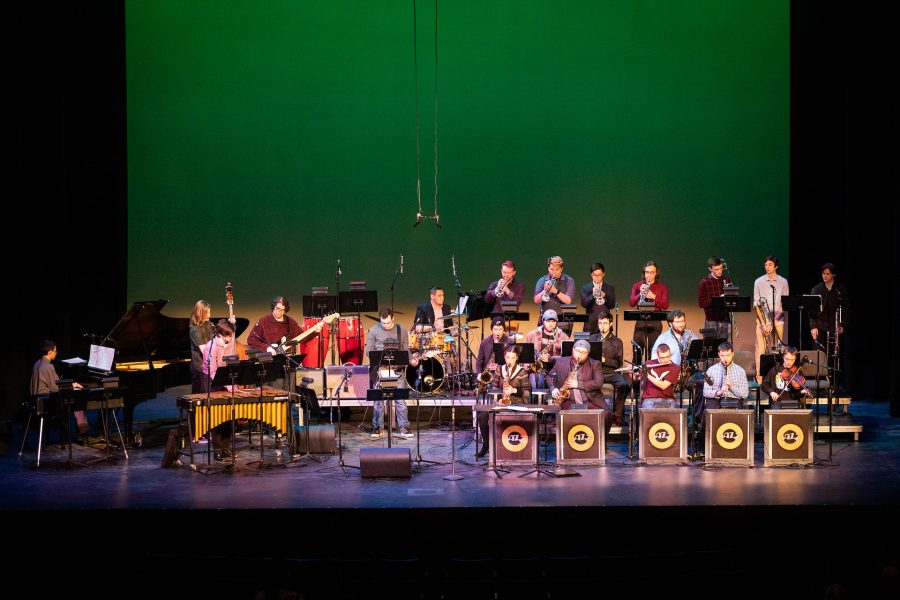 Image of the Video Game Music Ensemble performing on March 18, 2022 at the Don Keranen Memorial Jazz Concert at Michigan Tech