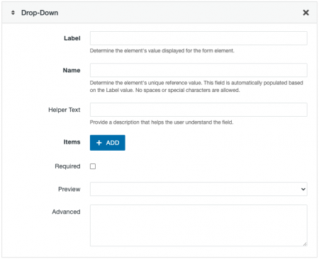 Drop-down field options for a Form Asset.