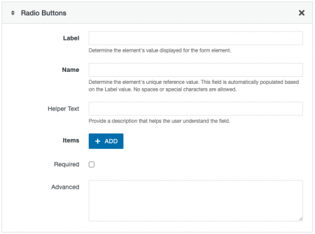 Radio Buttons field options for a Form Asset.