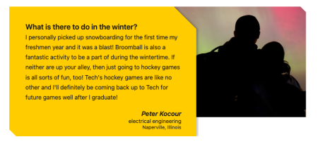 Sample testimonial with the image on the right of the gold box of text.