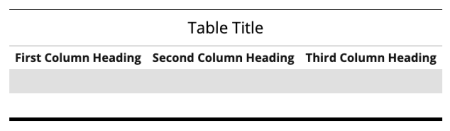 A striped table with placeholder Table Title and First Column, Second Column, and Third Column headings.